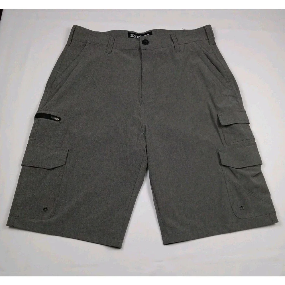 Iron Co Mens Size 32 Hybrid Cargo Shorts Stretch Quick Dry Gray Utility